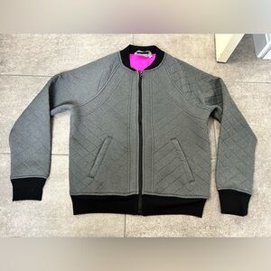 Athleta Infusion Quilted Bomber Jacket Gray Pink Lined Lightweight Coat Small